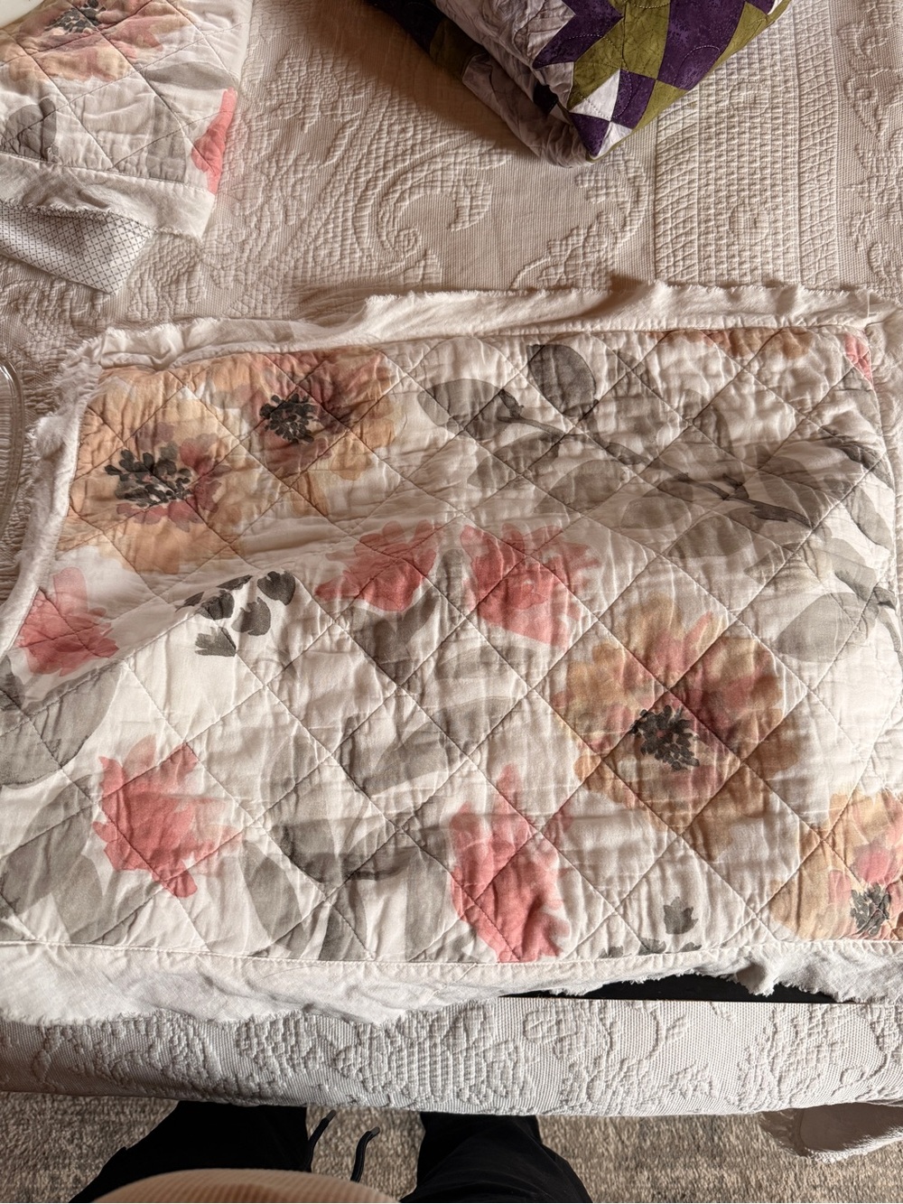 Threshold Quilted Floral Pillow Shams in Blush, Taupe, and Gray